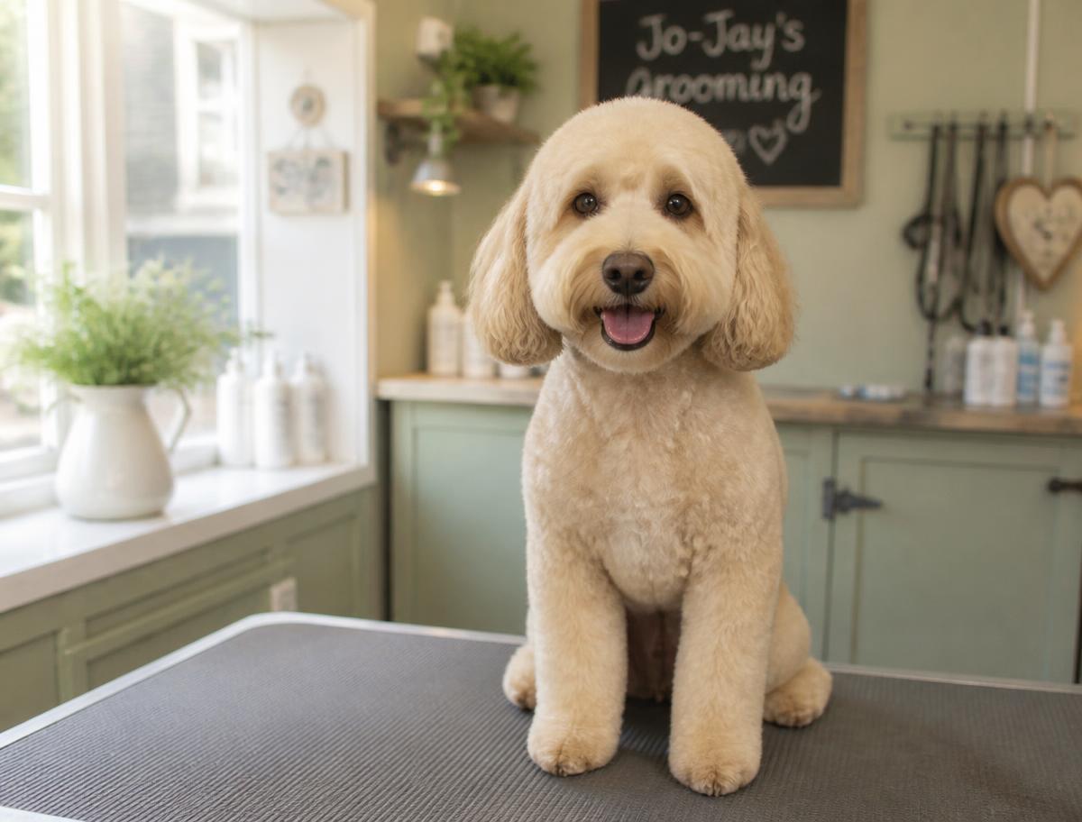 Cream doodle with a freshly finished teddy bear trim